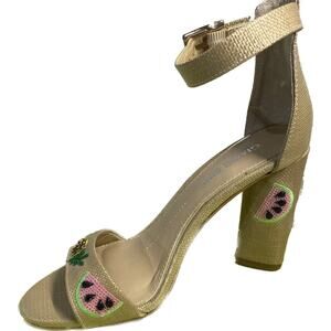 ((NEW)) Gianni Bini "Joenahtwo" Natural Straw Summer Beach Heels Size 6M Fruit